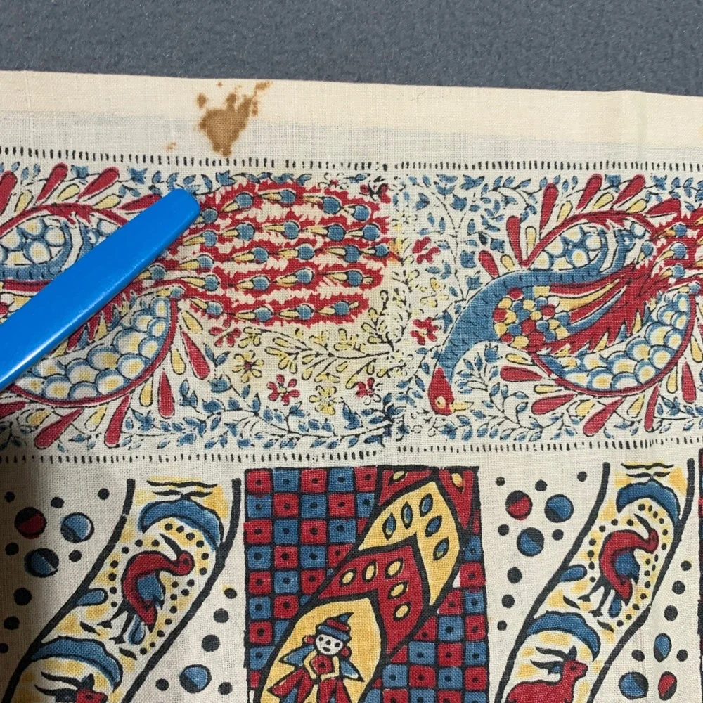 Unbranded Kalamkari Block Print Scarf Unisex OS Peacocks Folk Art Boho Cream Red